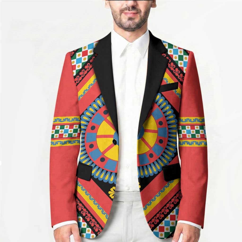 Sicily Italy Carretto Siciliano Blazer Red Sicilian Cart Wheel Pattern