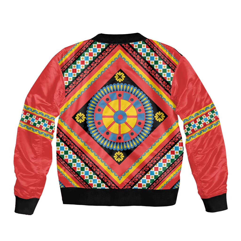 Sicily Italy Carretto Siciliano Bomber Jacket Red Sicilian Cart Wheel Pattern