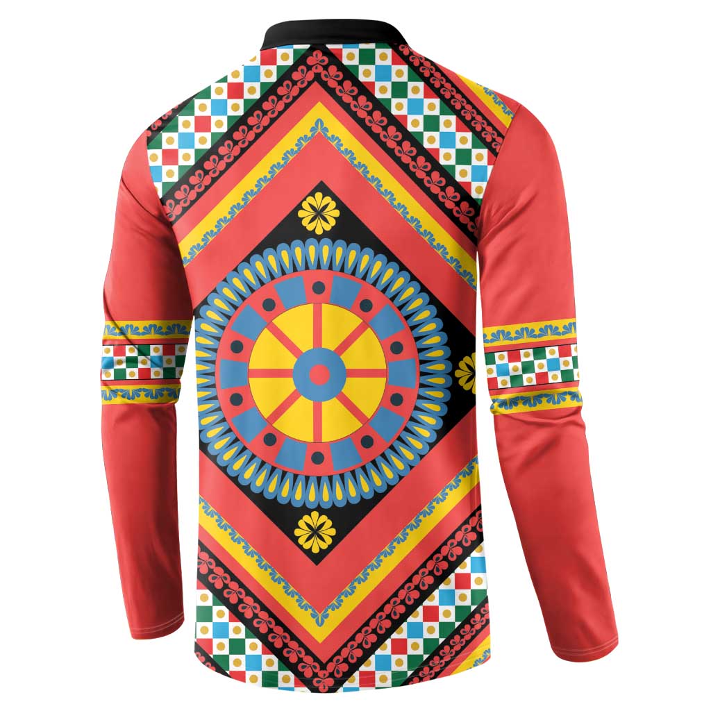 Sicily Italy Carretto Siciliano Button Sweatshirt Red Sicilian Cart Wheel Pattern