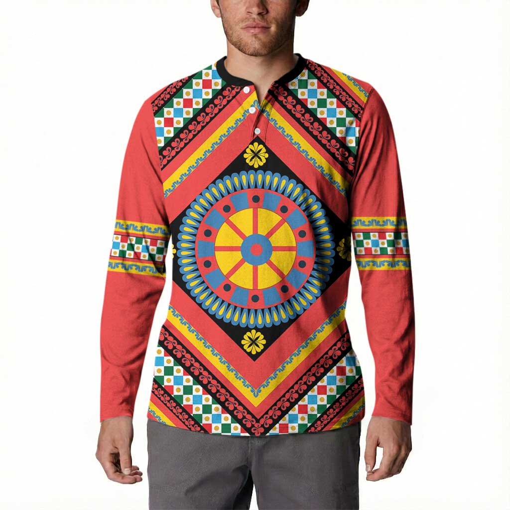 Sicily Italy Carretto Siciliano Button Sweatshirt Red Sicilian Cart Wheel Pattern