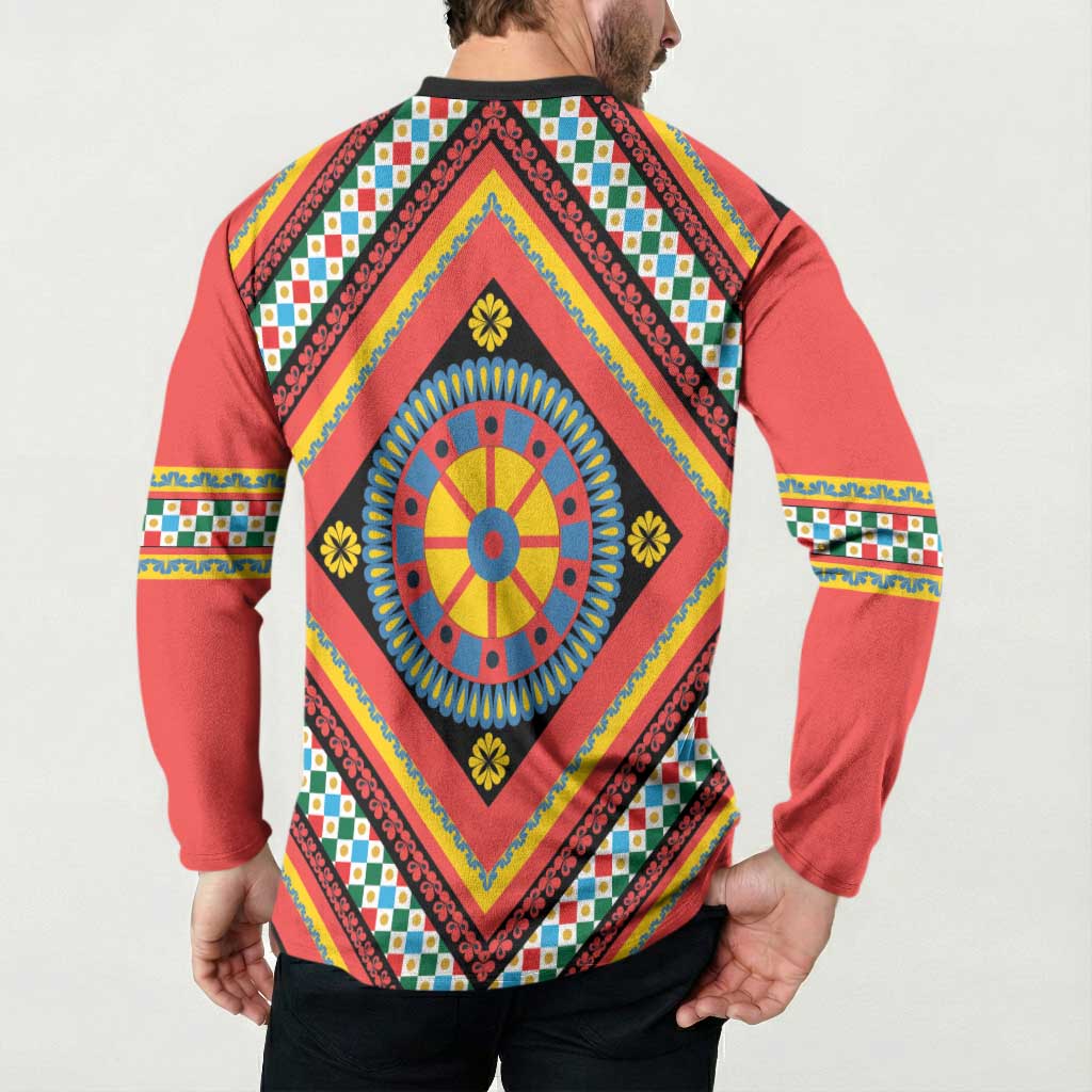 Sicily Italy Carretto Siciliano Button Sweatshirt Red Sicilian Cart Wheel Pattern