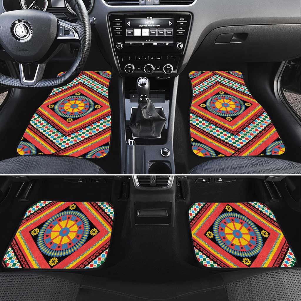 Sicily Italy Carretto Siciliano Car Mats Red Sicilian Cart Wheel Pattern
