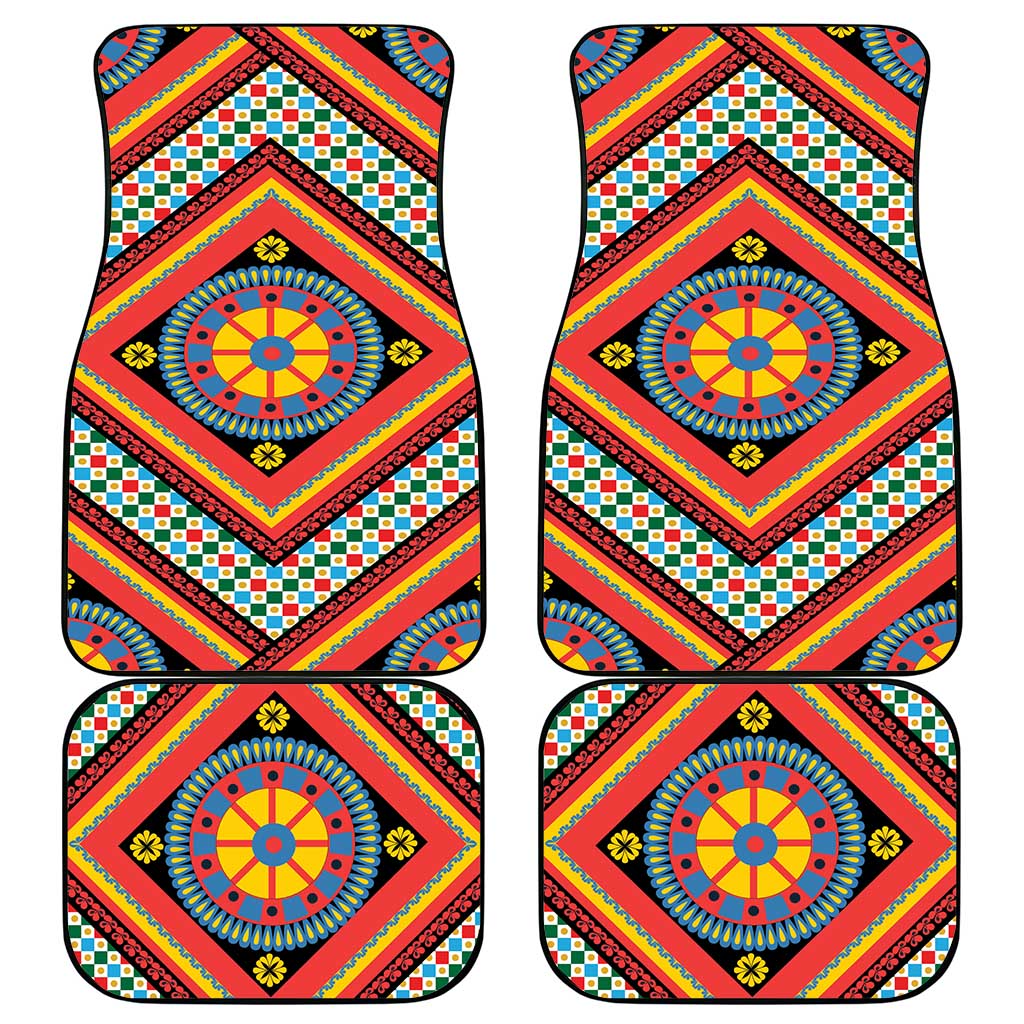 Sicily Italy Carretto Siciliano Car Mats Red Sicilian Cart Wheel Pattern