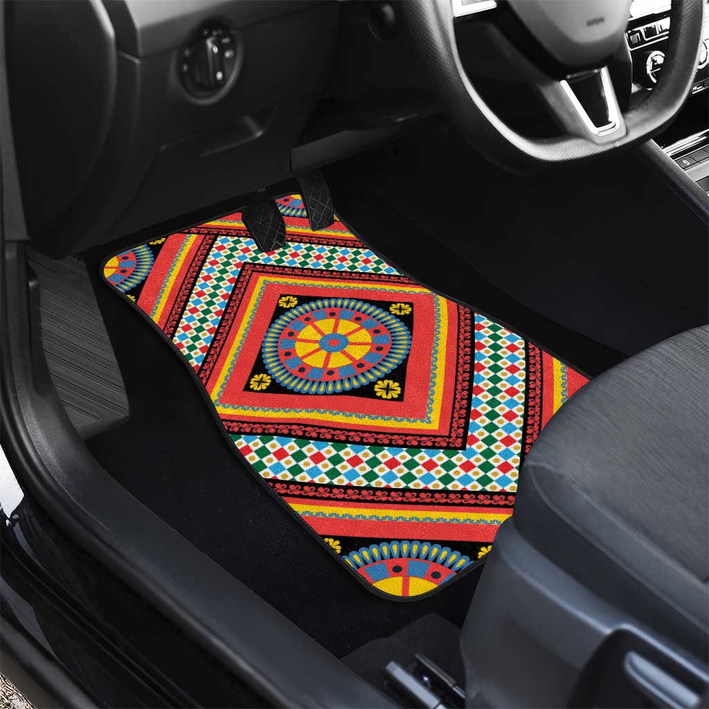 Sicily Italy Carretto Siciliano Car Mats Red Sicilian Cart Wheel Pattern