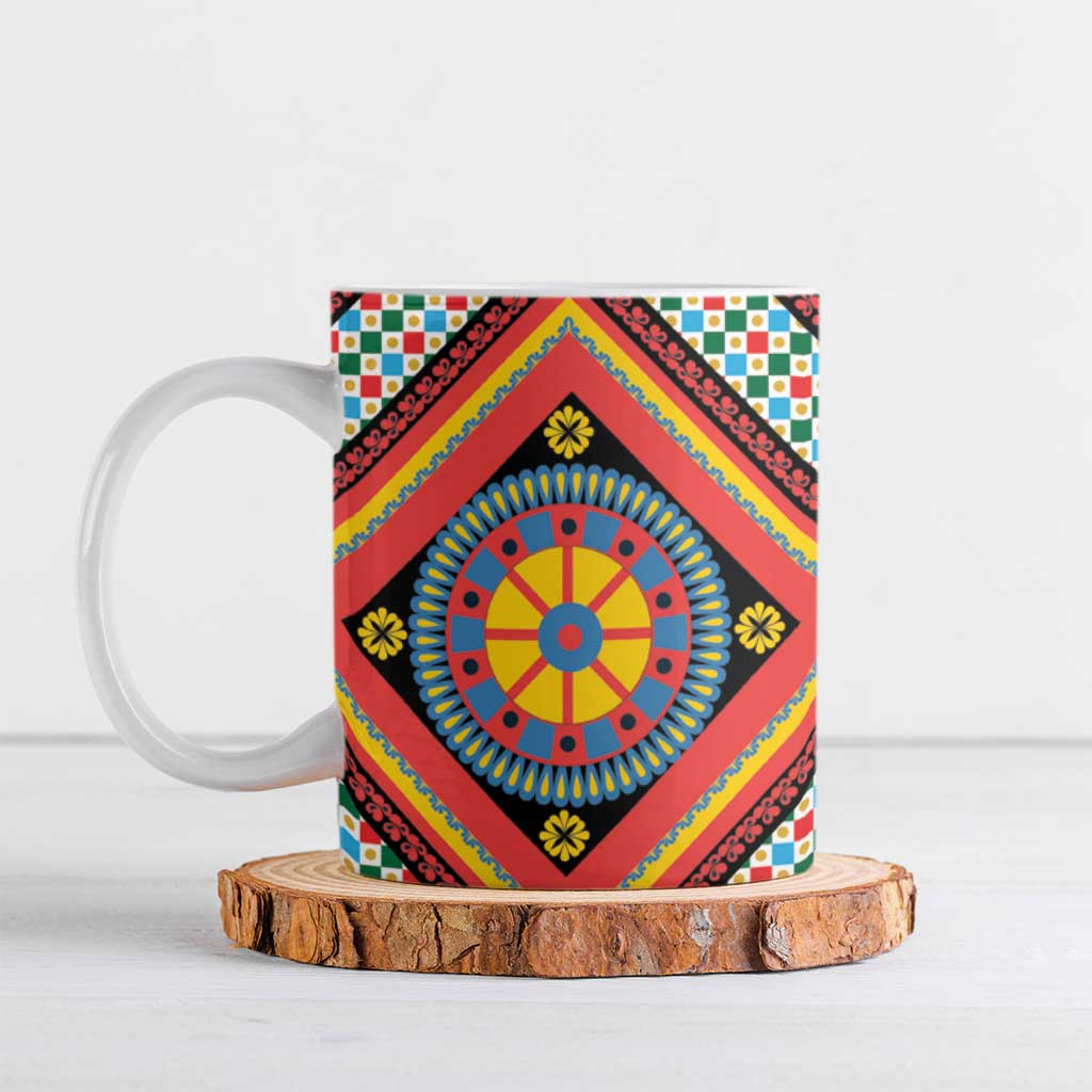 Sicily Italy Carretto Siciliano Ceramic Mug Red Sicilian Cart Wheel Pattern