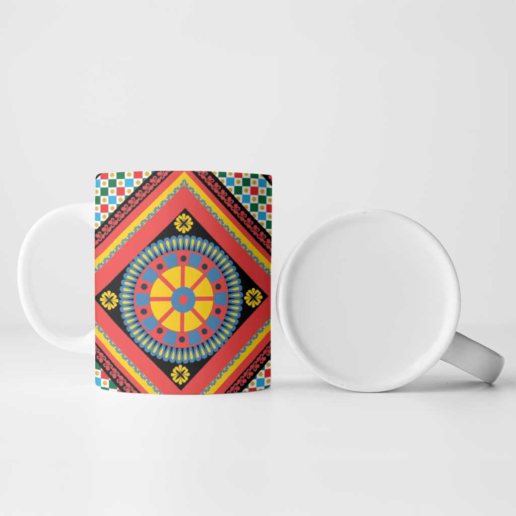 Sicily Italy Carretto Siciliano Ceramic Mug Red Sicilian Cart Wheel Pattern