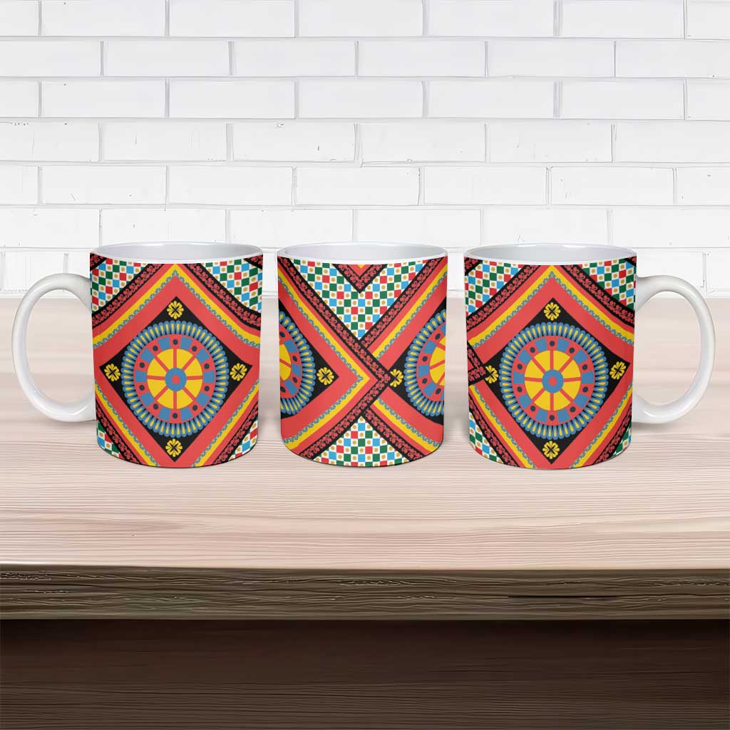 Sicily Italy Carretto Siciliano Ceramic Mug Red Sicilian Cart Wheel Pattern