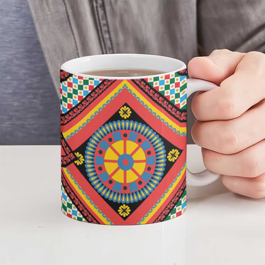 Sicily Italy Carretto Siciliano Ceramic Mug Red Sicilian Cart Wheel Pattern