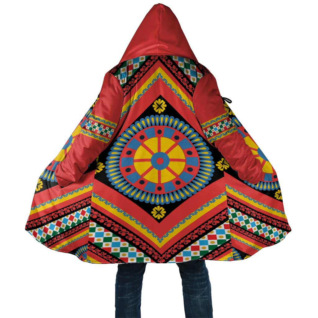 Sicily Italy Carretto Siciliano Cloak Red Sicilian Cart Wheel Pattern
