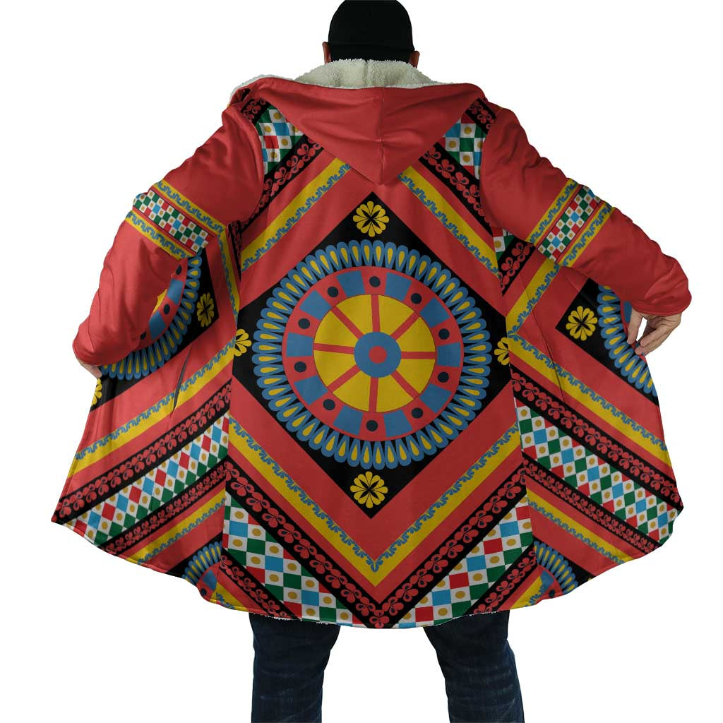 Sicily Italy Carretto Siciliano Cloak Red Sicilian Cart Wheel Pattern