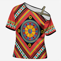 Sicily Italy Carretto Siciliano Cross Shoulder Shirt Red Sicilian Cart Wheel Pattern