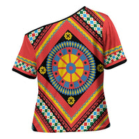 Sicily Italy Carretto Siciliano Cross Shoulder Shirt Red Sicilian Cart Wheel Pattern