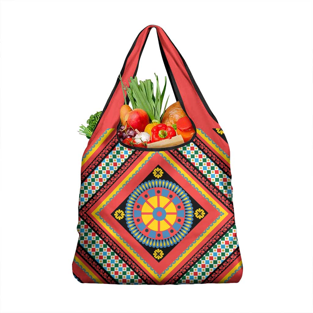 Sicily Italy Carretto Siciliano Grocery Bag Red Sicilian Cart Wheel Pattern