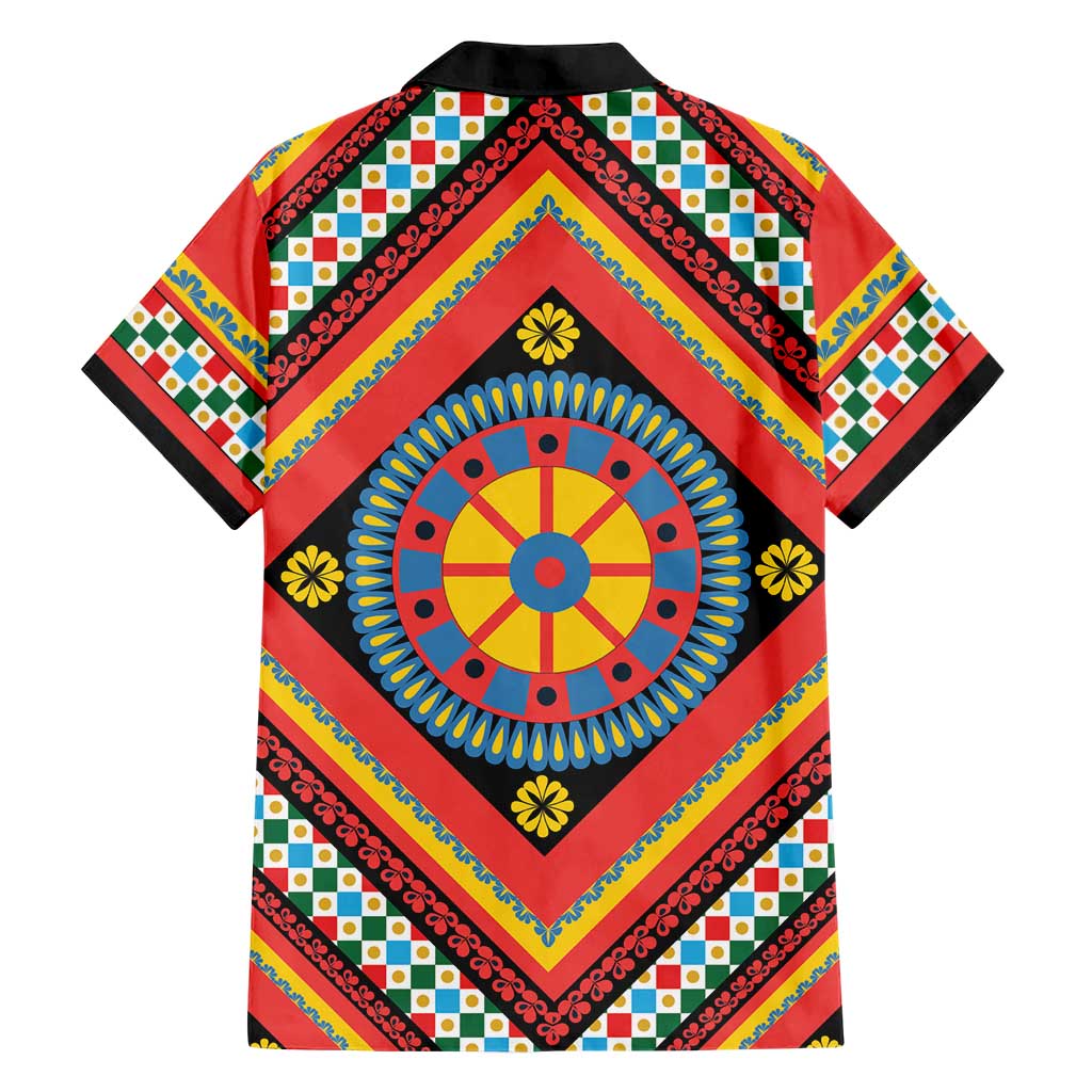 Sicily Italy Carretto Siciliano Hawaiian Shirt Red Sicilian Cart Wheel Pattern