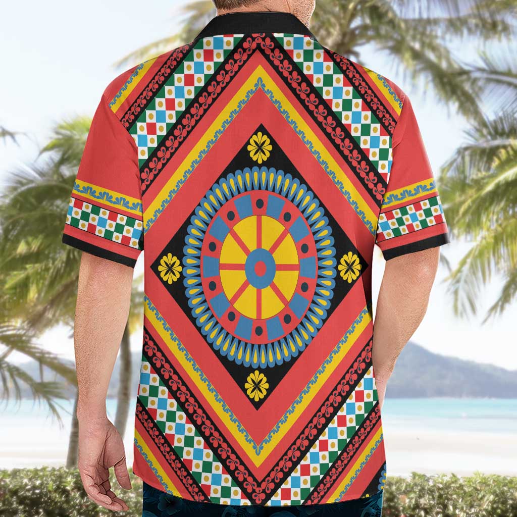 Sicily Italy Carretto Siciliano Hawaiian Shirt Red Sicilian Cart Wheel Pattern