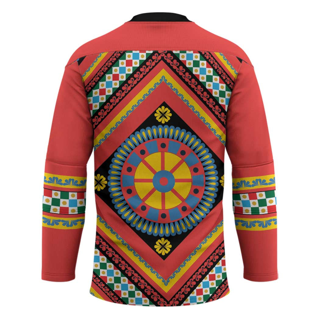 Sicily Italy Carretto Siciliano Hockey Jersey Red Sicilian Cart Wheel Pattern