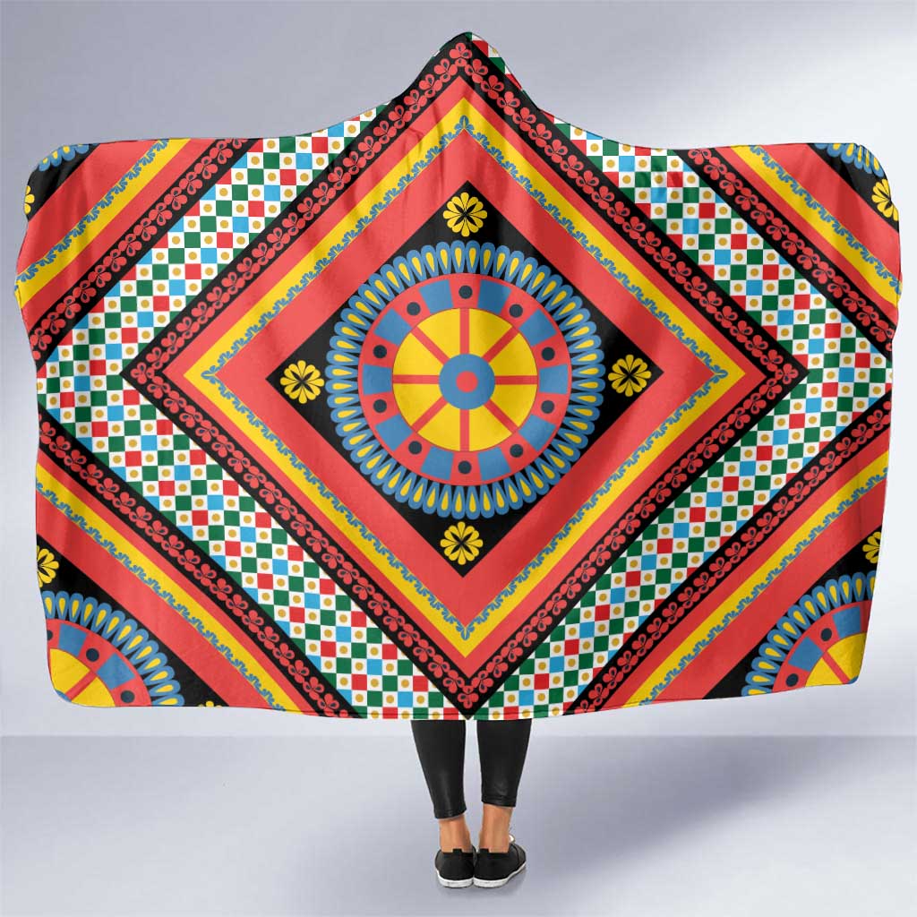Sicily Italy Carretto Siciliano Hooded Blanket Red Sicilian Cart Wheel Pattern