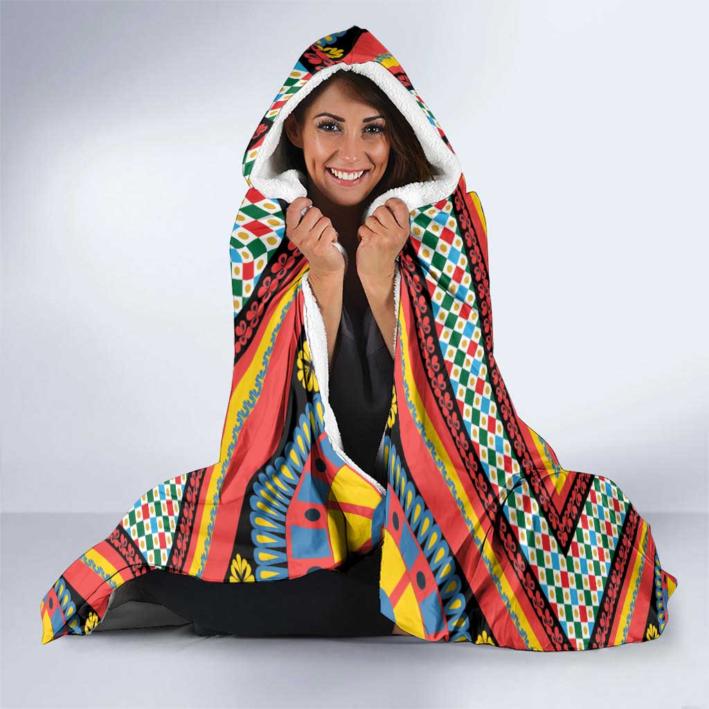 Sicily Italy Carretto Siciliano Hooded Blanket Red Sicilian Cart Wheel Pattern