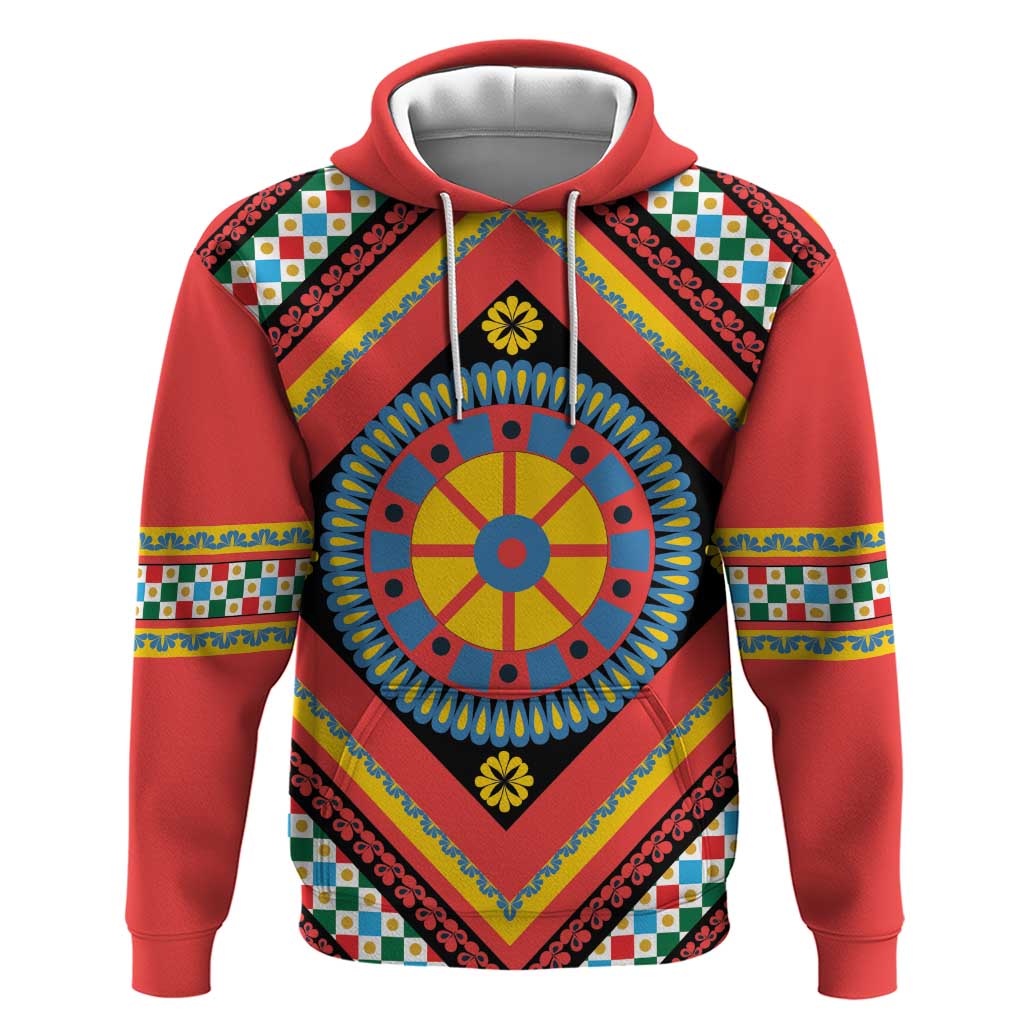 Sicily Italy Carretto Siciliano Hoodie Red Sicilian Cart Wheel Pattern