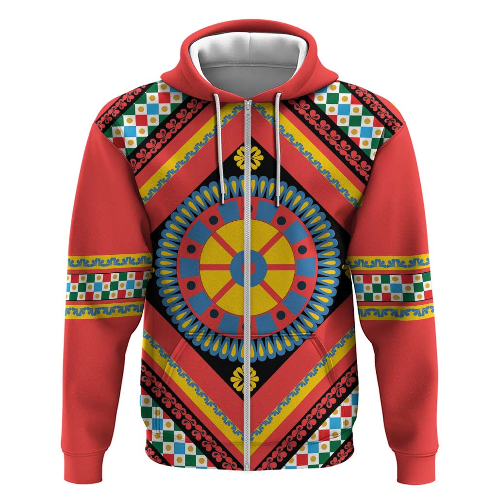 Sicily Italy Carretto Siciliano Hoodie Red Sicilian Cart Wheel Pattern