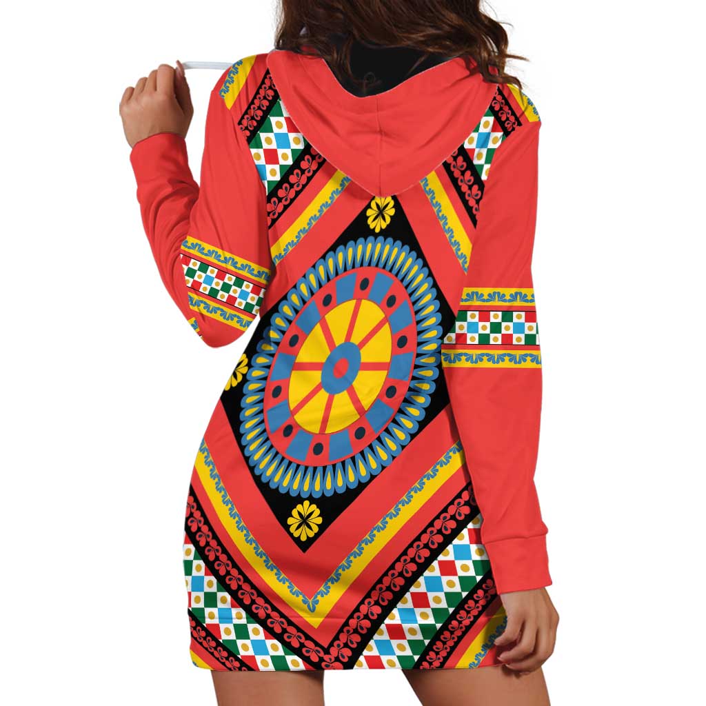 Sicily Italy Carretto Siciliano Hoodie Dress Red Sicilian Cart Wheel Pattern