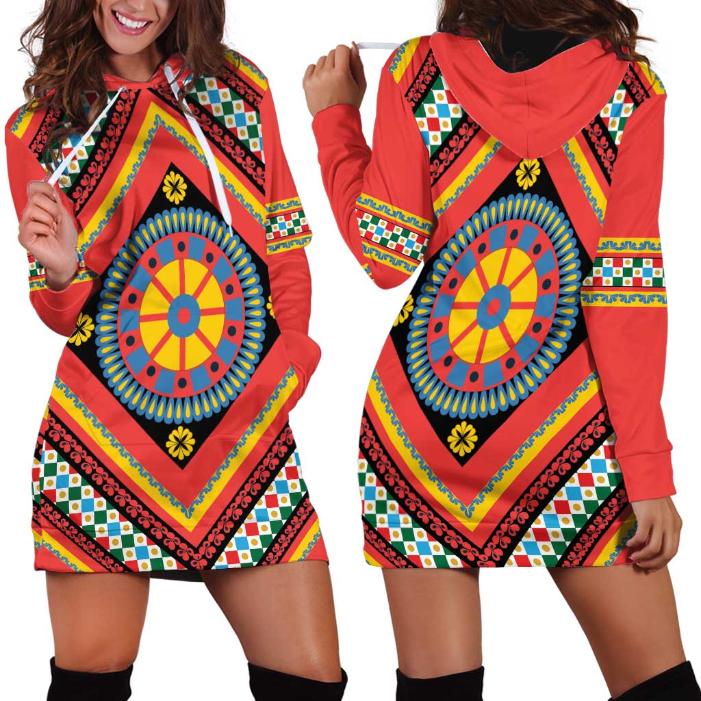 Sicily Italy Carretto Siciliano Hoodie Dress Red Sicilian Cart Wheel Pattern