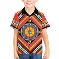 Sicily Italy Carretto Siciliano Kid Hawaiian Shirt Red Sicilian Cart Wheel Pattern