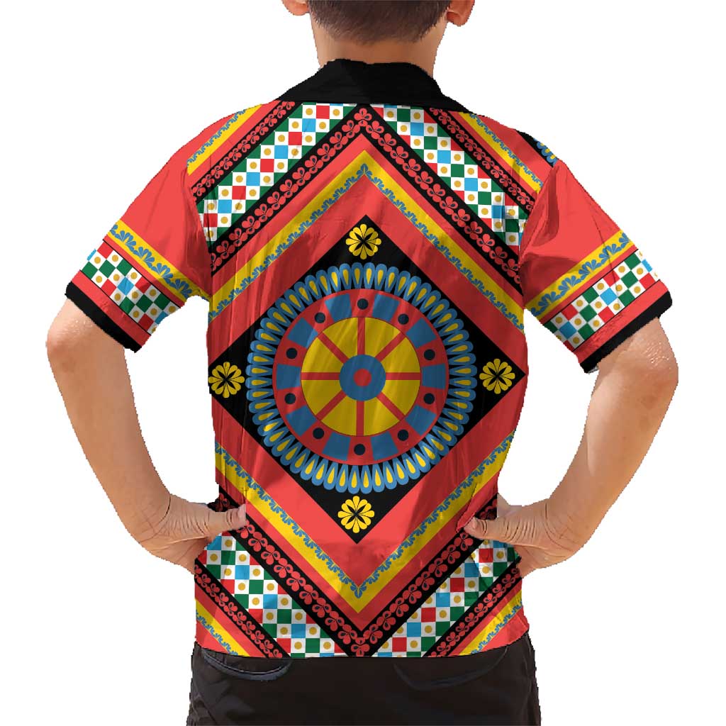 Sicily Italy Carretto Siciliano Kid Hawaiian Shirt Red Sicilian Cart Wheel Pattern