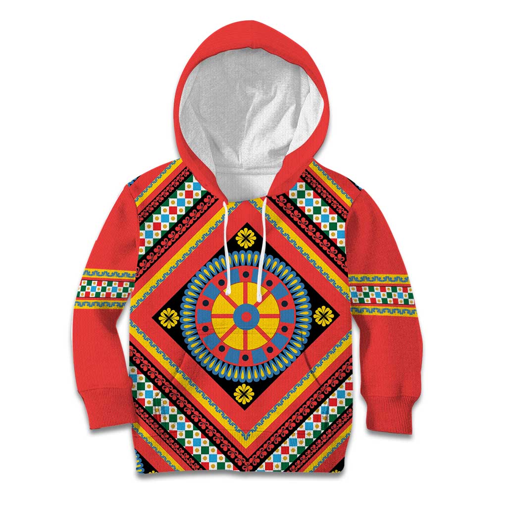Sicily Italy Carretto Siciliano Kid Hoodie Red Sicilian Cart Wheel Pattern