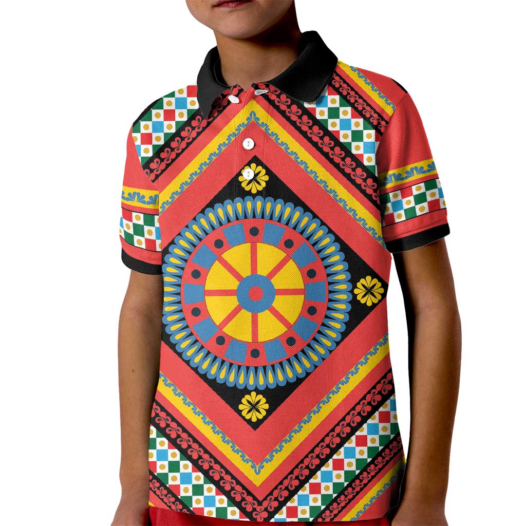 Sicily Italy Carretto Siciliano Kid Polo Shirt Red Sicilian Cart Wheel Pattern