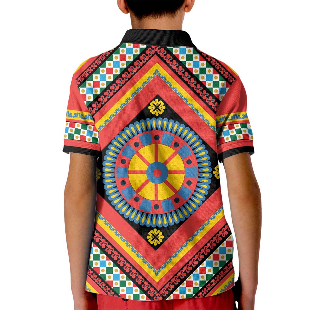 Sicily Italy Carretto Siciliano Kid Polo Shirt Red Sicilian Cart Wheel Pattern