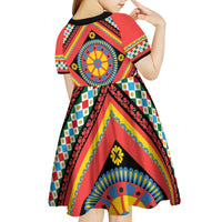 Sicily Italy Carretto Siciliano Kid Short Sleeve Dress Red Sicilian Cart Wheel Pattern