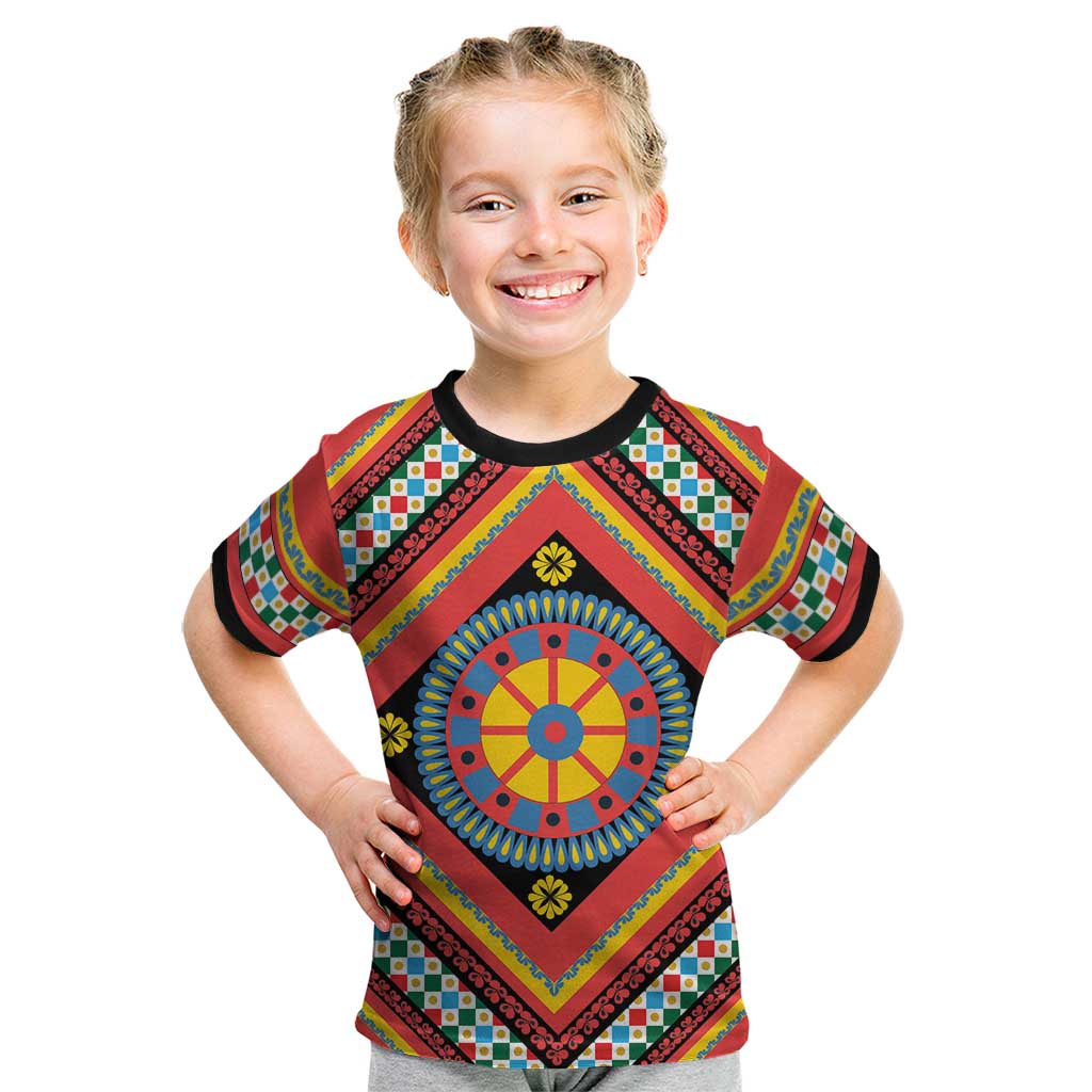 Sicily Italy Carretto Siciliano Kid T Shirt Red Sicilian Cart Wheel Pattern