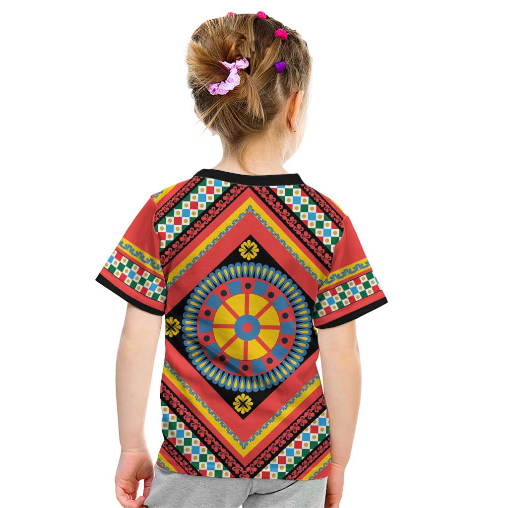 Sicily Italy Carretto Siciliano Kid T Shirt Red Sicilian Cart Wheel Pattern