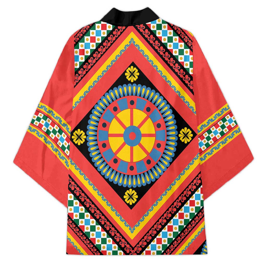 Sicily Italy Carretto Siciliano Kimono Red Sicilian Cart Wheel Pattern