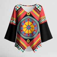 Sicily Italy Carretto Siciliano Kimono Sleeve Blouse Red Sicilian Cart Wheel Pattern