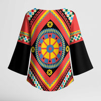 Sicily Italy Carretto Siciliano Kimono Sleeve Blouse Red Sicilian Cart Wheel Pattern