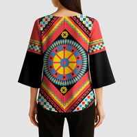 Sicily Italy Carretto Siciliano Kimono Sleeve Blouse Red Sicilian Cart Wheel Pattern
