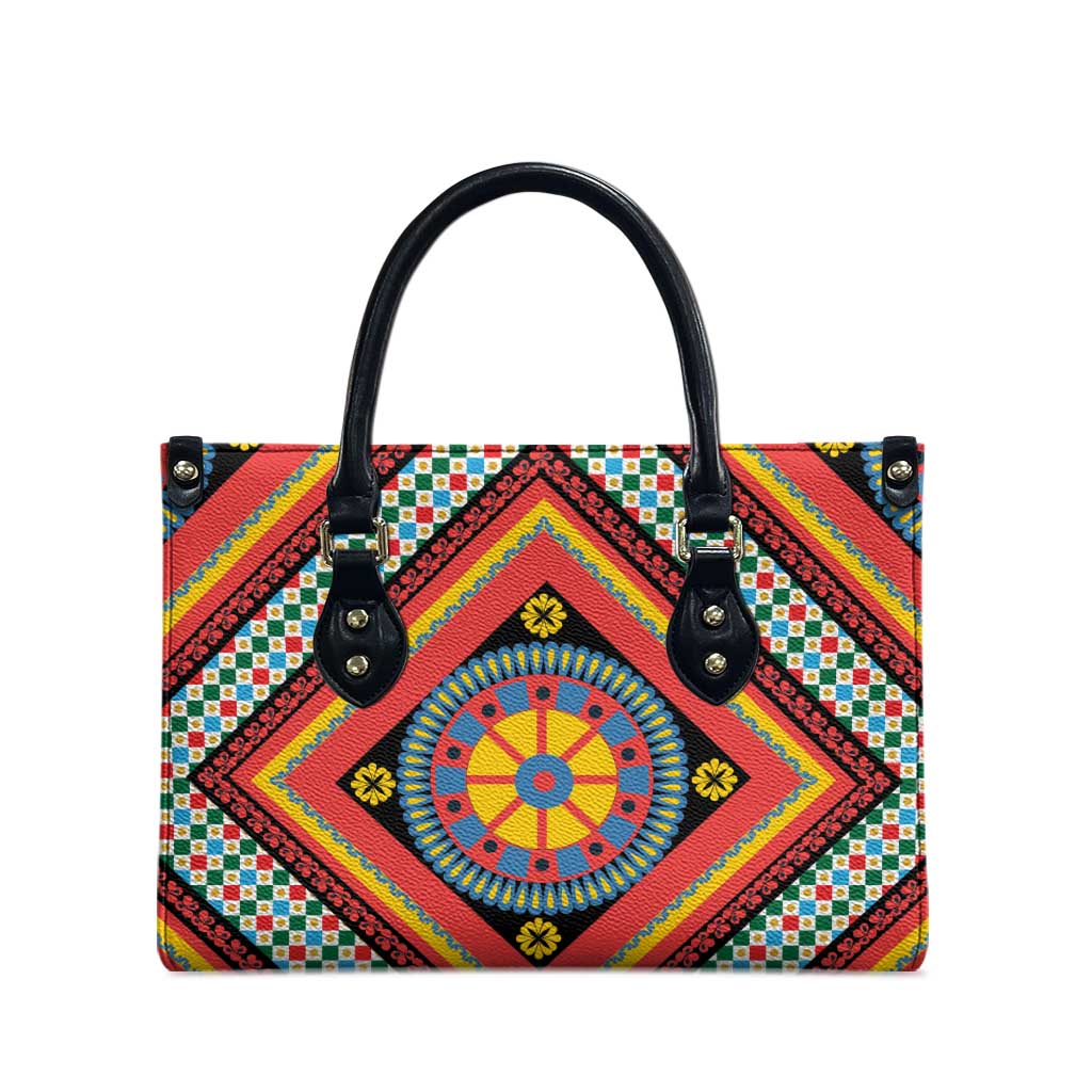Sicily Italy Carretto Siciliano Leather Bag Red Sicilian Cart Wheel Pattern