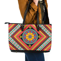 Sicily Italy Carretto Siciliano Leather Tote Bag Red Sicilian Cart Wheel Pattern