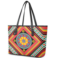 Sicily Italy Carretto Siciliano Leather Tote Bag Red Sicilian Cart Wheel Pattern