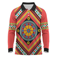 Sicily Italy Carretto Siciliano Long Sleeve Polo Shirt Red Sicilian Cart Wheel Pattern