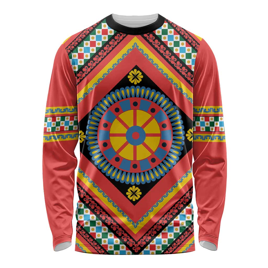 Sicily Italy Carretto Siciliano Long Sleeve Shirt Red Sicilian Cart Wheel Pattern