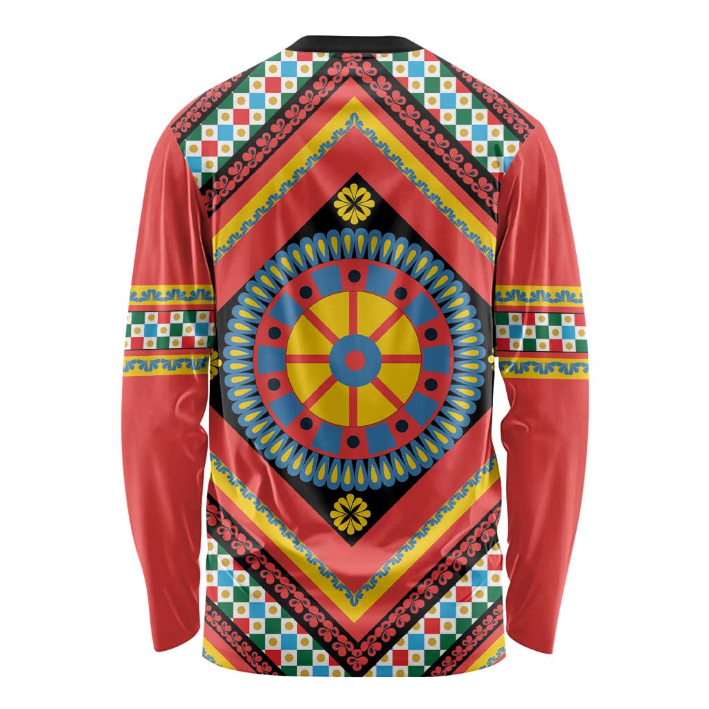 Sicily Italy Carretto Siciliano Long Sleeve Shirt Red Sicilian Cart Wheel Pattern