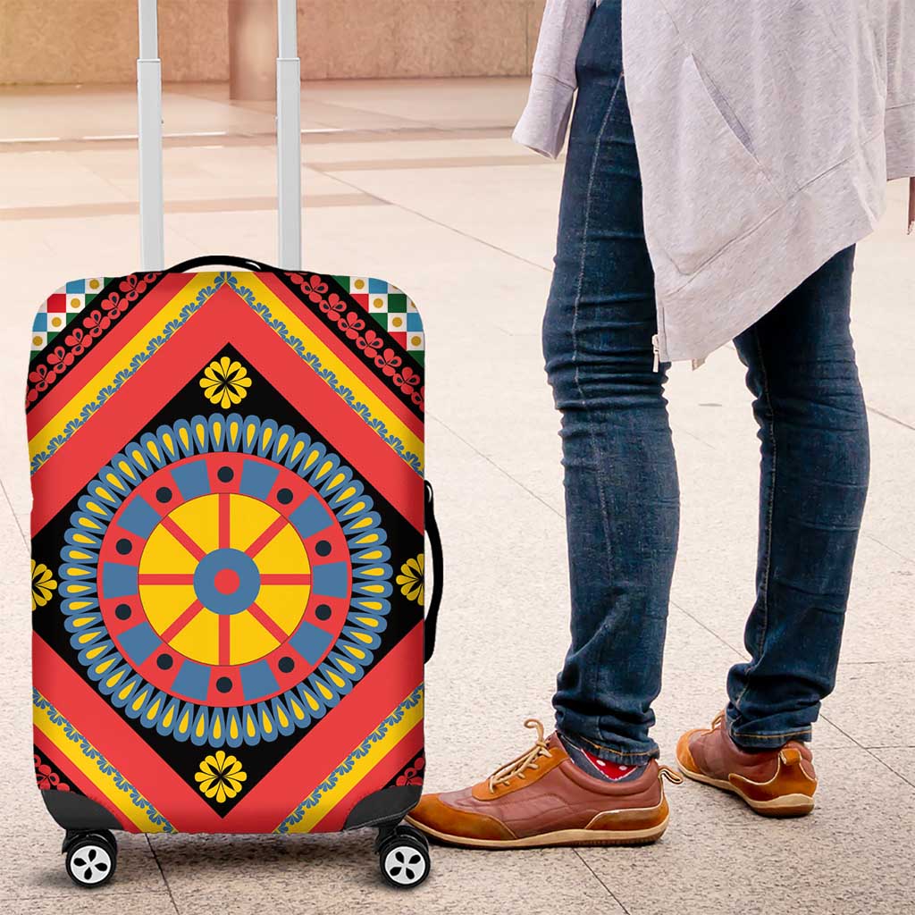 Sicily Italy Carretto Siciliano Luggage Cover Red Sicilian Cart Wheel Pattern
