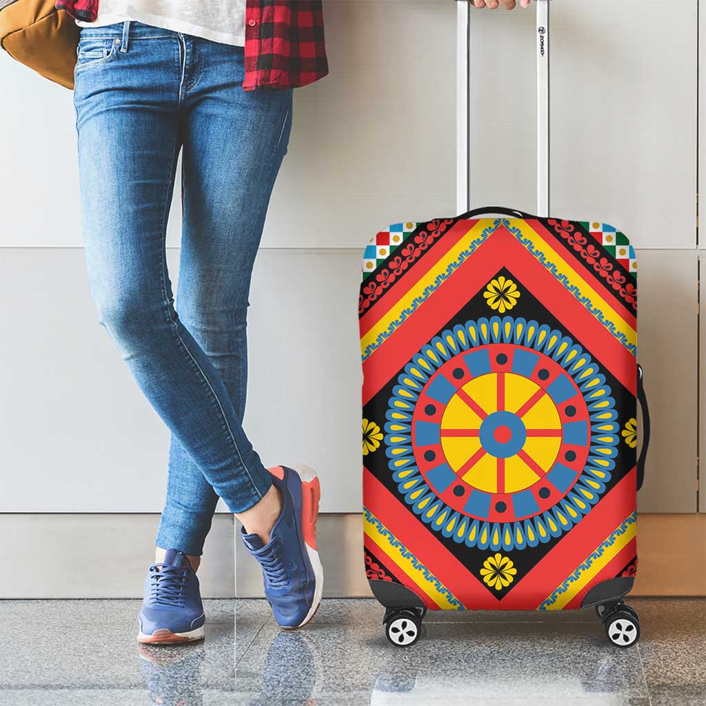 Sicily Italy Carretto Siciliano Luggage Cover Red Sicilian Cart Wheel Pattern