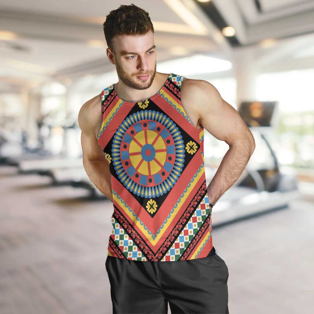 Sicily Italy Carretto Siciliano Men Tank Top Red Sicilian Cart Wheel Pattern