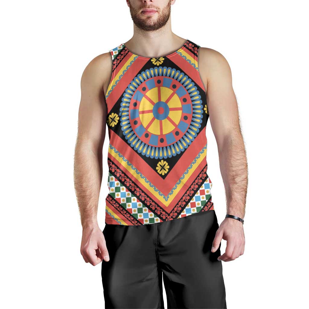 Sicily Italy Carretto Siciliano Men Tank Top Red Sicilian Cart Wheel Pattern