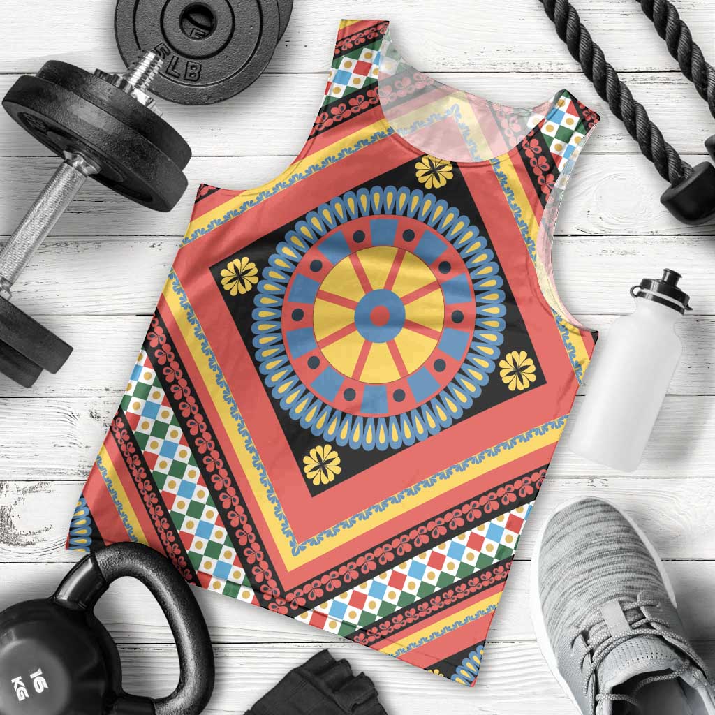Sicily Italy Carretto Siciliano Men Tank Top Red Sicilian Cart Wheel Pattern