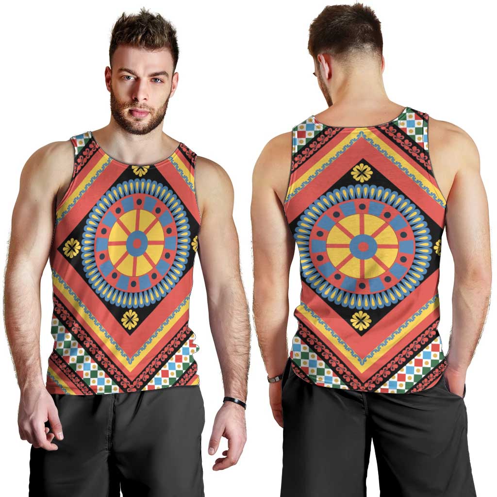 Sicily Italy Carretto Siciliano Men Tank Top Red Sicilian Cart Wheel Pattern